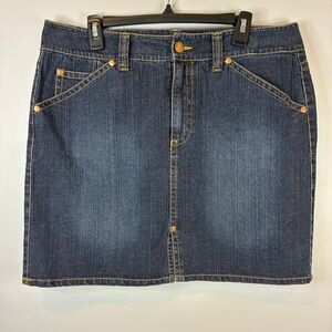 A Line Jeans Dark Wash‎ Denim Skirt Front Slit Classic 5-Pocket Style
